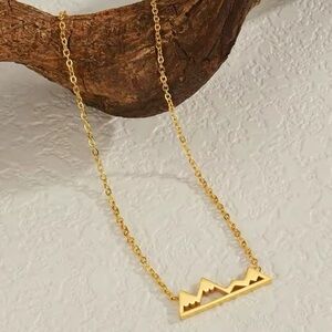 NEW Yellow‎ Gold Plated Snowy Mountain Bar Pendant Necklace, 16-18”